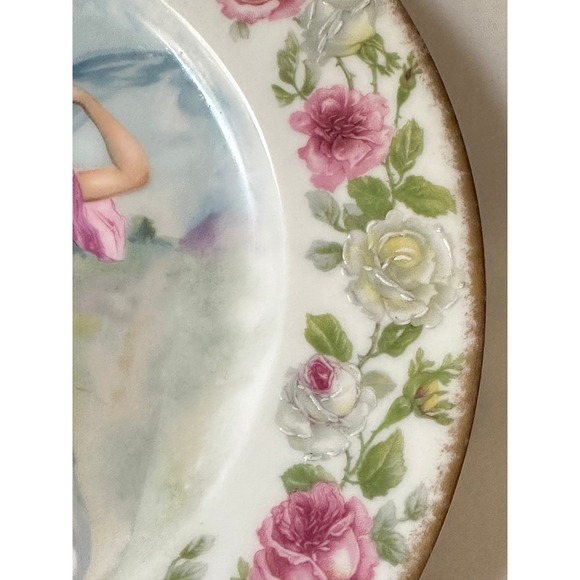 Victorian Limoges Porcelain Portrait Plate Women Roses - Picture 3 of 9